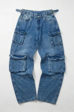 Baggy multicargo celeste arenado con cintura regulable