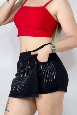 Short pollera negro con brillo