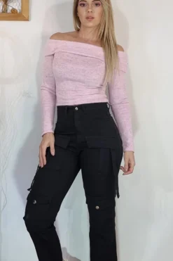 Mom cargo con tiras black intenso