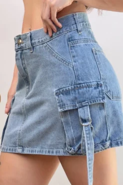 Pollera multicargo lavado celeste arenado