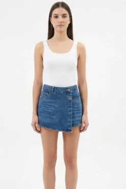 Short pollera doble ojal azul arenado bigotes